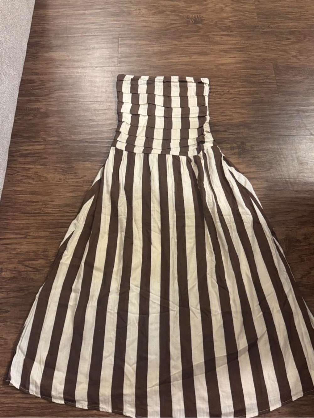 Tuckernuck Strapless Brown and Cream Striped Maxi Dress